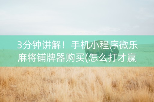 玩家必备攻略！手机小程序微乐吉林麻将铺牌器购买(怎样设置才容易赢)